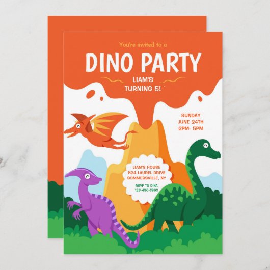Invitation Fête Dino (Devant / Derrière)