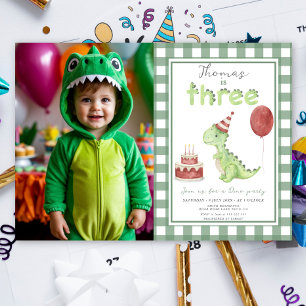 Invitation Fête Dino   Anniversaire Trois-Rex de Dinosaure Mi