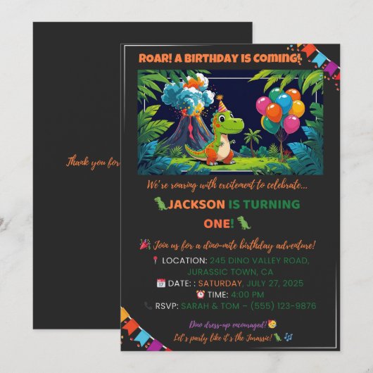 Invitation fête Dino - Modifiable (Devant / Derrière)