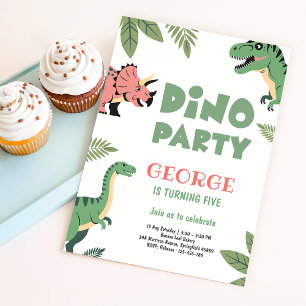 Invitation Fête Dino Party Dinosaure Mignon 5ème Anniversaire