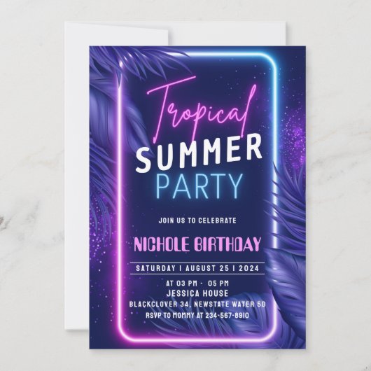 Invitation Fête d'invitation de nuit d'été tropical (Devant)