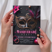 Invitation Fête d'invitation élégante Masquerade Rose