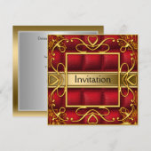 Invitation Fête d'invitation rouge or Toute fête (Devant / Derrière)
