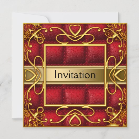 Invitation Fête d'invitation rouge or Toute fête (Devant)