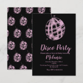 Invitation Fête disco moderne faux paillettes rose boule (Devant / Derrière)