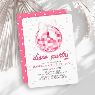 Invitation Fête Disco Rose Boule Disco Ruban Fille Anniversai