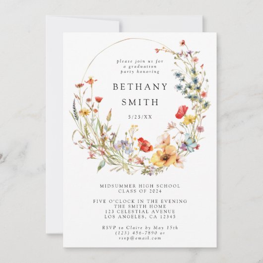 Invitation Fête d'obtention du diplôme de Fleur sauvage lunat (Devant)