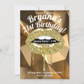 Invitation Fête dorée Luxe Paillettes Gouttes Gouttant Lèvres (Devant)