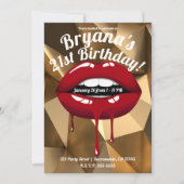 Invitation Fête dorée Luxe Rouge Glamour Lèvres qui dégouline (Devant)