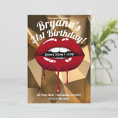 Invitation Fête dorée Luxe Rouge Glamour Lèvres qui dégouline (Debout devant)