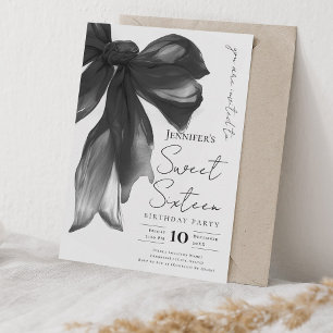Invitation Fête douce 16 ans Coquette Script Ruban noir