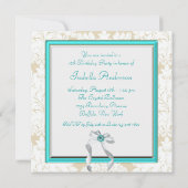Invitation Fête douce 16 ans damas bleu sarcelle (Dos)