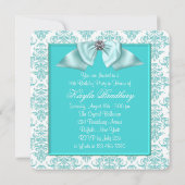Invitation Fête douce 16 ans damas bleu sarcelle (Dos)