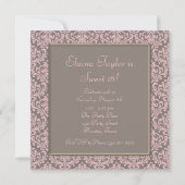 Invitation Fête douce 16 ans damas rose marron (Dos)