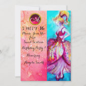 Invitation FÊTE DOUCE 16 ANS FILLE, Monogramme Paillettes Ros (Devant)