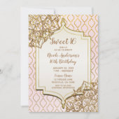 Invitation Fête douce 16 ans nuits arabes marocaines rose et (Devant)
