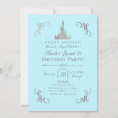 Invitation Fête douce 16 ans Princesse conte de fées Argent & (Devant)