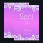 Invitation Fête Douce 16 ans Rose Violet et Dentelle Blanche<br><div class="desc">Personnalisez pour tout événement</div>