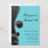 Invitation Fête douce 16 ans tourbillon paillettes sarcelle e (Devant)