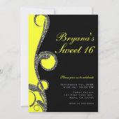 Invitation Fête douce 16 Black & Neon Yellow Glitter (Devant)