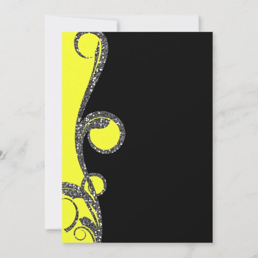 Invitation Fête douce 16 Black & Neon Yellow Glitter Swirl (Dos)