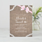 Invitation Fête douce 16 Burlap & Pearls Rose glamour (Debout devant)
