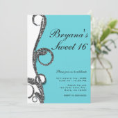 Invitation Fête douce 16 Glitter argent blanc sarcelle (Debout devant)