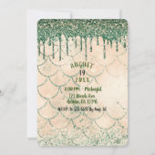 Invitation Fête Douce 16 Glitter Vert Drip Pêche Sirène (Dos)
