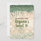 Invitation Fête Douce 16 Glitter Vert Drip Pêche Sirène (Devant)