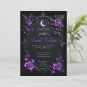 Invitation Fête douce 16 gothique florale violette (Debout devant)