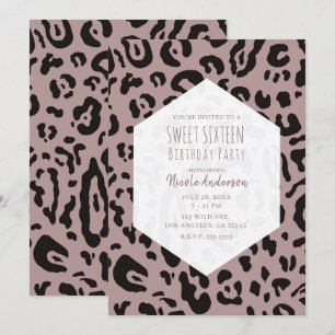 Invitation Fête Douce 16 Mauve Blush Rose Guépard Léopard