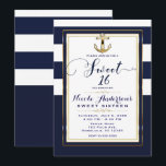 Invitation Fête douce 16 Navy Blanc & Or Ancre Naútico<br><div class="desc">Personnaliser pour tout événement.</div>