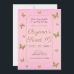 Invitation Fête douce 16 papillon paillettes rose et or<br><div class="desc">personnaliser pour tout événement</div>