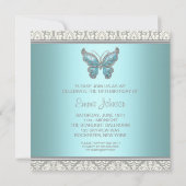 Invitation Fête douce 16 Papillon sarcelle en Damas (Dos)