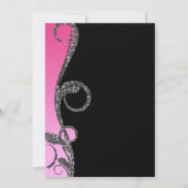 Invitation Fête Douce 16 Rose Noir Argent Paillettes Tourbill (Dos)