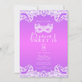 Invitation Fête Douce 16 Rose Violet Blanc Dentelle Mascarade (Devant)