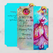 Invitation FÊTE DOUCE ADOLESCENTE 16 ANS, Monogramme à paille (Devant / Derrière)