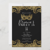 Invitation Fête douce de 16 ans Mascarade à dentelle noire et (Devant)