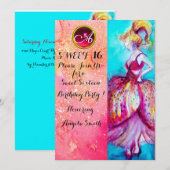Invitation FÊTE DOUCE FILLE 16 ANS, Monogramme à paillettes r (Devant / Derrière)