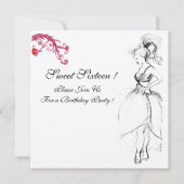 Invitation FÊTE DOUCE FILLE 16 ANS, Noir, Blanc Tourbillons R (Devant)