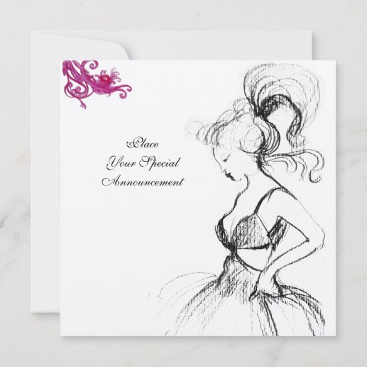 Invitation FÊTE DOUCE FILLE 16 ANS, Noir, Blanc Tourbillons R (Dos)