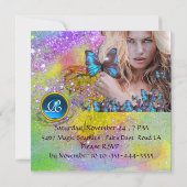 Invitation FÊTE DOUCE PAPILLON BLEU 16 ANS  MONOGRAMME, Champ (Dos)