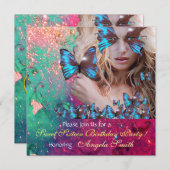 INVITATION FÊTE DOUCE POUR LES 16 ANS PAPILLON BLEU  MONOGRAM (Devant / Derrière)