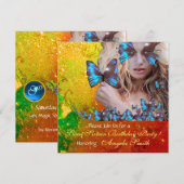 INVITATION FÊTE DOUCE POUR LES 16 ANS PAPILLON BLEU MONOGRAM (Devant / Derrière)