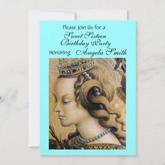 Invitation FÊTE DOUCE PRINCESSE 16 ANS Or Bleu Vert (Devant)