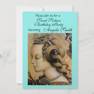 Invitation FÊTE DOUCE PRINCESSE 16 ANS Or Bleu Vert