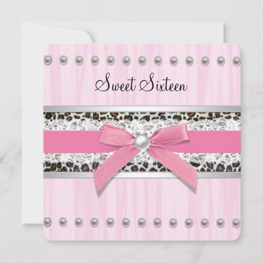 Invitation Fête douce "Sweet 16" Perle Rose Léopard (Devant)