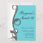 Invitation Fête douce tourbillon paillettes argent bleu-vert (Devant)