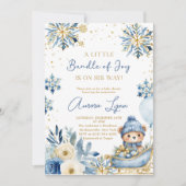 Invitation Fête d'ours bleu de Noël pour bébé garçon (Devant)