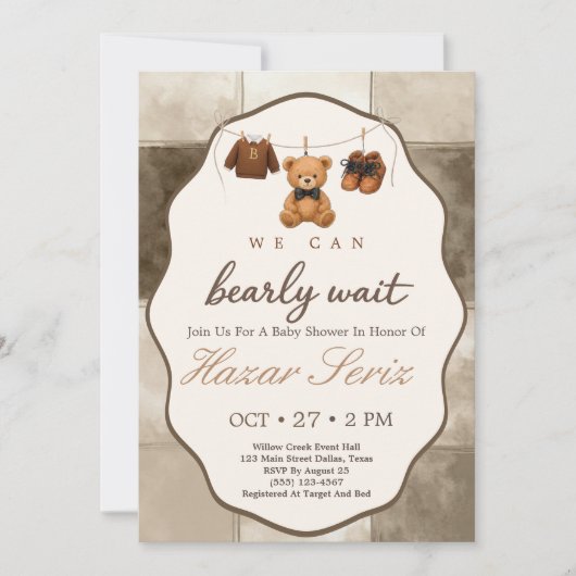 Invitation Fête d'ours en peluche Bientôt bébé (Devant)